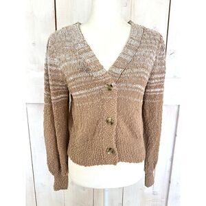 J Crew Reverse Space-Dyed Cardigan‎ Sweater Sandy Beach Stripes Brown Size Small